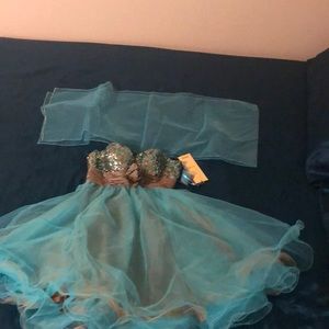 Beautiful teal and brown dress perfect for prom